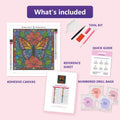 Thumbnail for Stained Glass Butterfly 30x30cm diamond painting kit contents: adhesive canvas, color chart, tools and diamond bags
