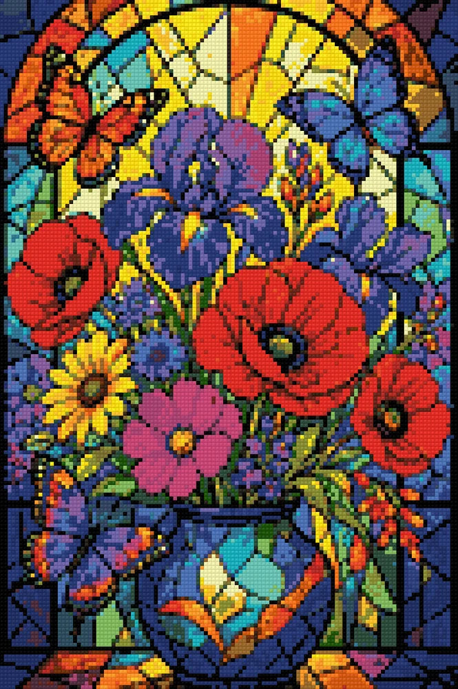 Diamond painting pattern chart - Stained Glass Flowers