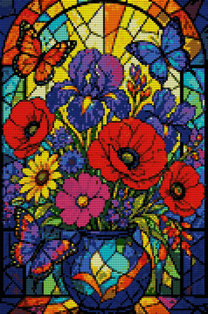 Diamond painting pattern chart - Stained Glass Flowers