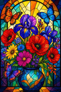 Thumbnail for Diamond Painting featuring a bouquet of flowers and butterflies in stained glass style.