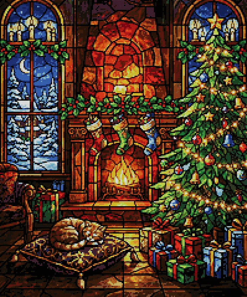 Diamond painting pattern chart - Stained Glass Holiday