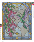 Thumbnail for Diamond painting adhesive canvas preview - Stained Glass Hummingbird and Fuchsia