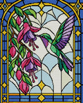 Thumbnail for stained glass style hummingbird and fuchsia flowers, 40x50 cm diamond painting – full design preview
