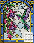 Thumbnail for stained glass style hummingbird and fuchsia flowers, 40x50 cm diamond painting – design and close-up of square drills