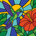 Thumbnail for Hummingbird and red flower paint by numbers. Bright background and green leaves.