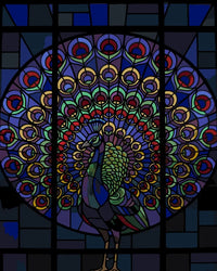 Thumbnail for Peacock in stained glass window paint by numbers. Colorful tail and geometric background.