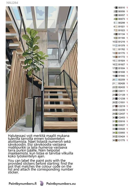 Color chart and instructions - Staircase with Potted Plant 40x70cm