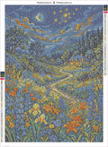 Thumbnail for Diamond painting adhesive canvas preview - Starry Night Cottage Meadow