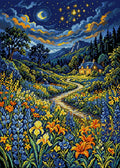 Thumbnail for Starry Night Cottage Meadow, 50x70 cm diamond painting – full design preview without the close-up inset