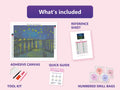 Thumbnail for starry 50x40cm diamond painting kit contents: adhesive canvas, color chart, tools and diamond bags