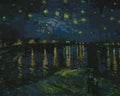 Thumbnail for Paint by numbers of van Gogh's Starry Night Over the Rhône with stars, lamp reflections on the river and two figures.