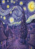 Miniatyrbild: Förhandsvisning av diamantmönstret för Starry Night Tree med en by under stjärnhimlen