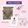 Thumbnail for Steampunk Owl 30x40cm diamond painting kit contents: adhesive canvas, color chart, tools and diamond bags