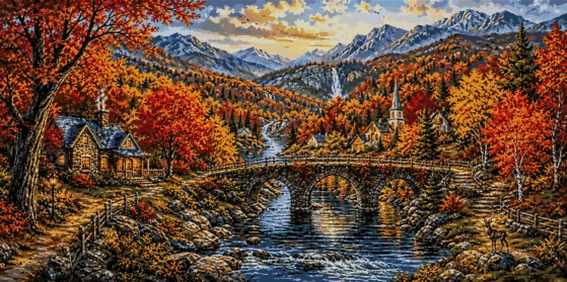 Diamond painting pattern chart - Stone Bridge River