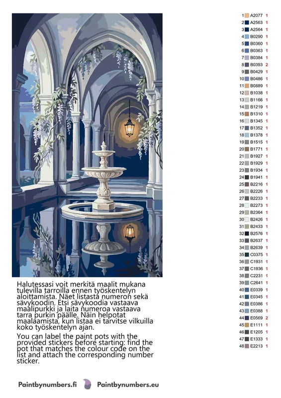 Paint color chart and instructions - Stone Fountain Courtyard 40x70cm