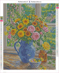 Thumbnail for Diamond painting adhesive canvas preview - Summer Flowers in Blue Jug