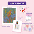 Thumbnail for What is included in the Sun Conure diamond painting kit - adhesive canvas, reference sheet, tools and numbered drill bags