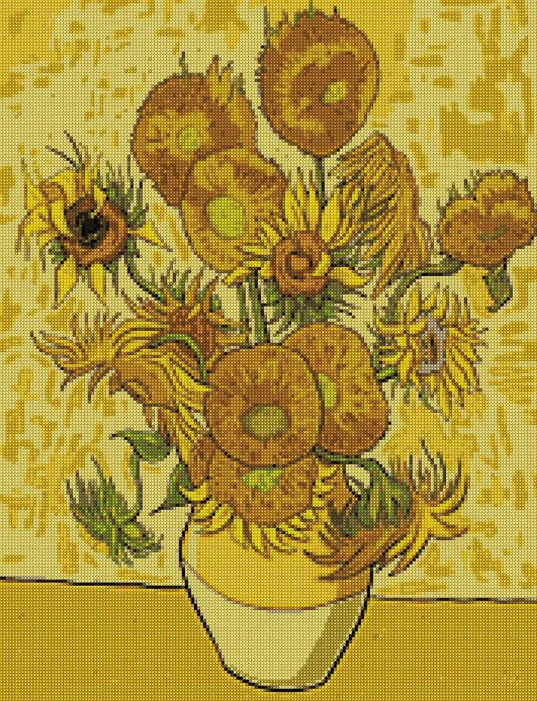 Diamond painting pattern chart - Sunflowers Vase With 15