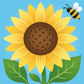 Thumbnail for Diamond Painting with a bright sunflower and a bee on a blue background.