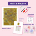 Thumbnail for sunflo 50x65cm diamond painting kit contents: adhesive canvas, color chart, tools and diamond bags