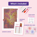 Thumbnail for What is included in the Sunlit Tropical Orchid Jungle diamond painting kit - adhesive canvas, reference sheet, tools and numbered drill bags