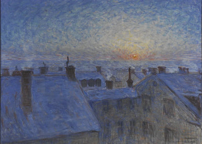 Förlaga till diamond painting: Soluppgång över taken. Motiv från Stockholm, Jansson