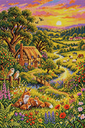 Thumbnail for Sunset Fox Family Countryside, 40x60 cm diamond painting – full design preview without the close-up inset