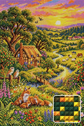 Thumbnail for Sunset Fox Family Countryside, 40x60 cm diamond painting – finished design preview with a close-up of square drills