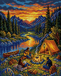 Thumbnail for Sunset Mountain Campfire Gathering, 40x50 cm diamond painting – full design preview without the close-up inset