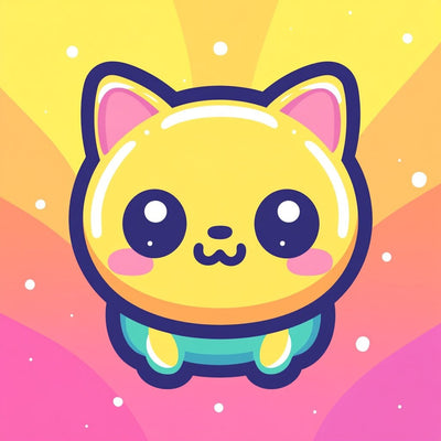 Sunshine Kitty diamond painting: kawaii-style yellow cat on a colourful radiating background