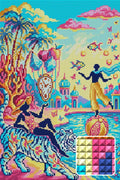 Thumbnail for Surreal Tropical Fantasy Scene, 40x60 cm diamond painting – finished design preview with a close-up of square drills