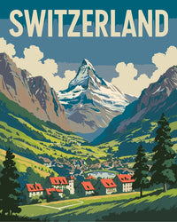 Thumbnail for Switzerland travel poster Paint By Numbers, alpine scenery and mountains