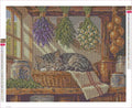 Thumbnail for Diamond painting adhesive canvas preview - Tabby Cat among Drying Herbs