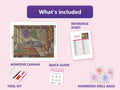Thumbnail for What is included in the Tabby Cat among Drying Herbs diamond painting kit - adhesive canvas, reference sheet, tools and numbered drill bags