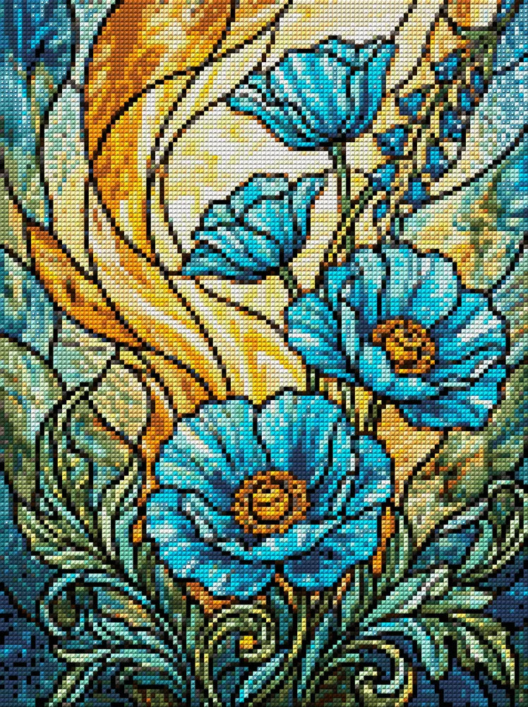 Diamond painting pattern chart - Teal Poppy Panel