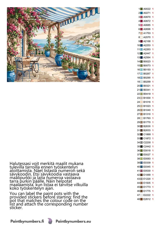 Paint color chart and instructions - Terrace with Sea View 50x40cm