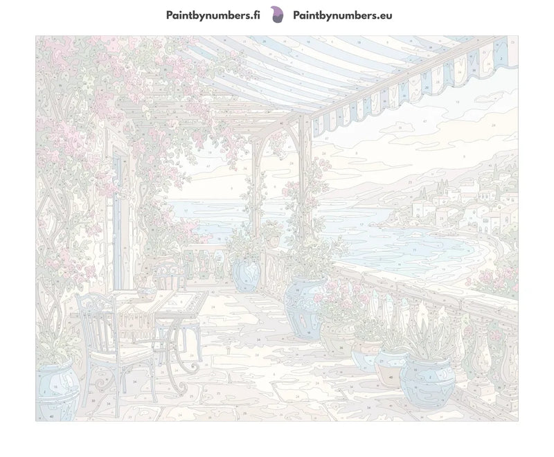 Paint by numbers numbered canvas - Terrace with Sea View 50x40cm