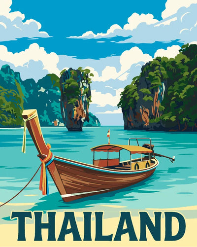 Thailand travel poster Paint By Numbers, tropical coastline and sea