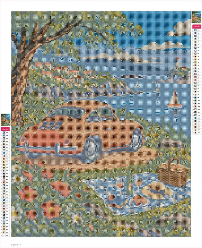 Diamond painting adhesive canvas preview - The Apricot Coupe Picnic