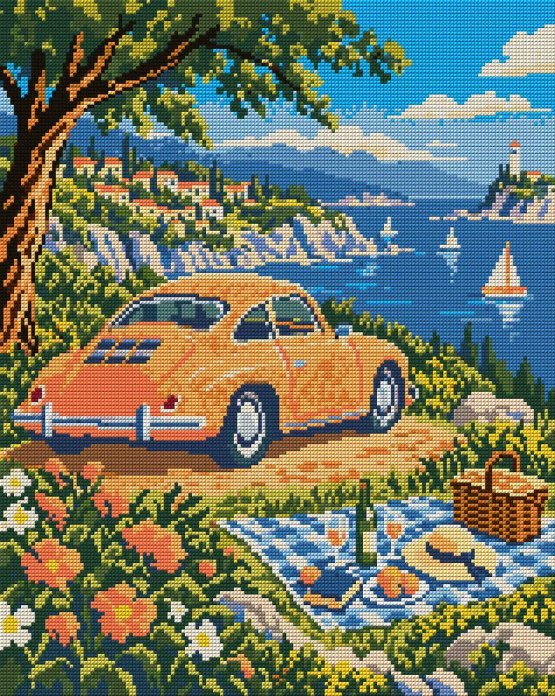 The Apricot Coupe Picnic, 40x50 cm diamond painting – full design preview without the close-up inset