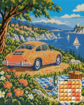 Thumbnail for The Apricot Coupe Picnic, 40x50 cm diamond painting – finished design preview with a close-up of square drills
