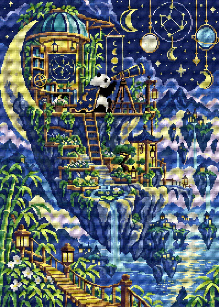 The Astronomers Bamboo Moon, 50x70 cm diamond painting – full design preview without the close-up inset