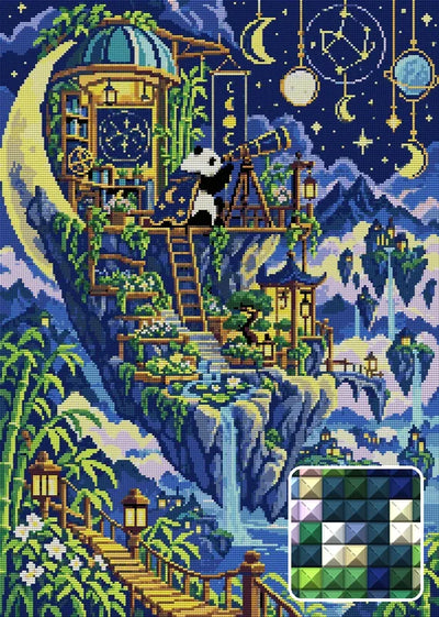 The Astronomers Bamboo Moon, 50x70 cm diamond painting – finished design preview with a close-up of square drills