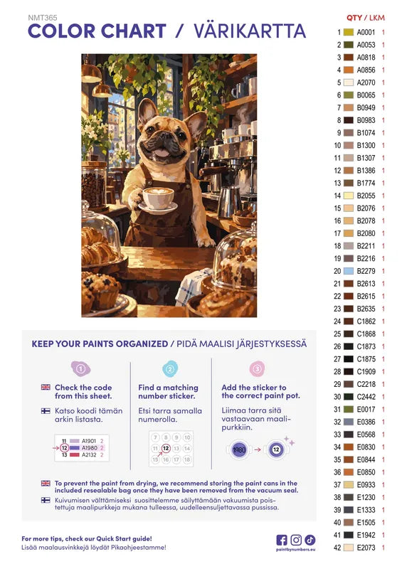 Paint color chart and instructions - The Barista 40x60cm