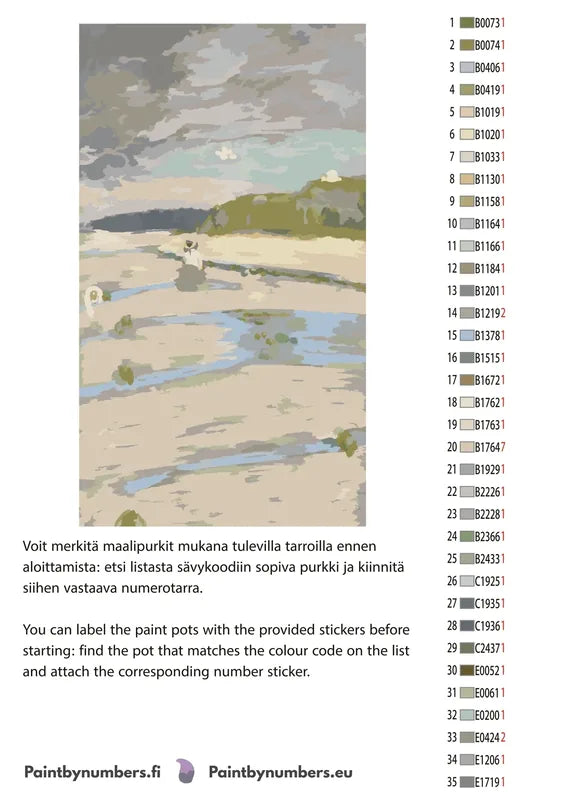 Paint color chart and instructions - The Beach at Saint-Jacut 40x70cm