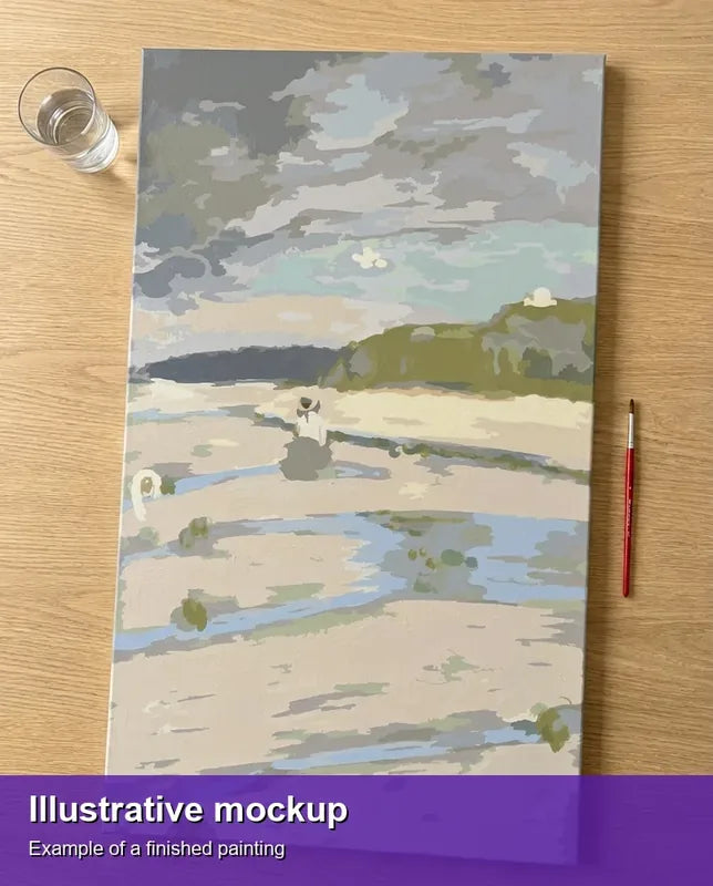 Finished paint by numbers mockup - The Beach at Saint-Jacut 40x70cm