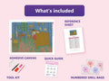 Thumbnail for the-be 80x60cm diamond painting kit contents: adhesive canvas, color chart, tools and diamond bags