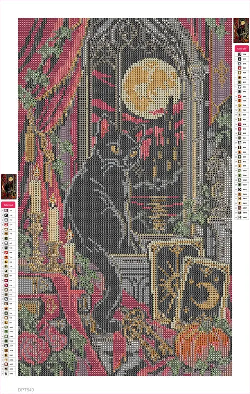 Diamond painting adhesive canvas preview - The Black Cat Tarot Window