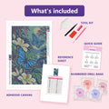 Thumbnail for What is included in the The Blue Butterfly Fern Room diamond painting kit - adhesive canvas, reference sheet, tools and numbered drill bags