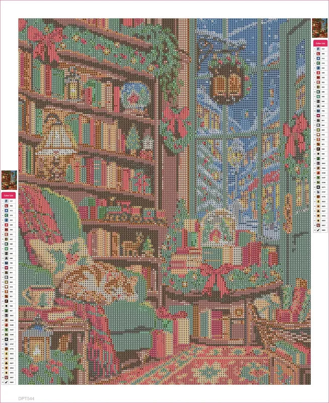Diamond painting adhesive canvas preview - The Christmas Bookshop Window